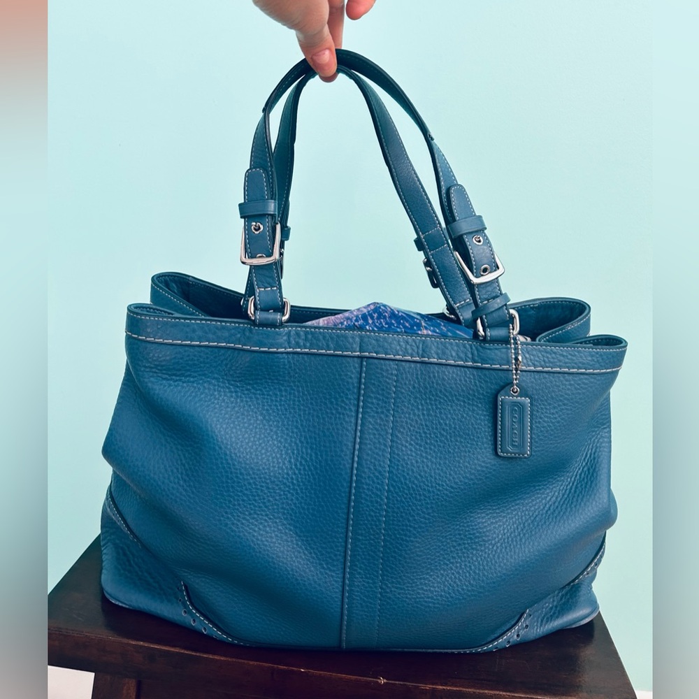Vintage Coach Hamptons Blue Pebbled Leather Carryall Tote Bag Purse Satchel NWOT
